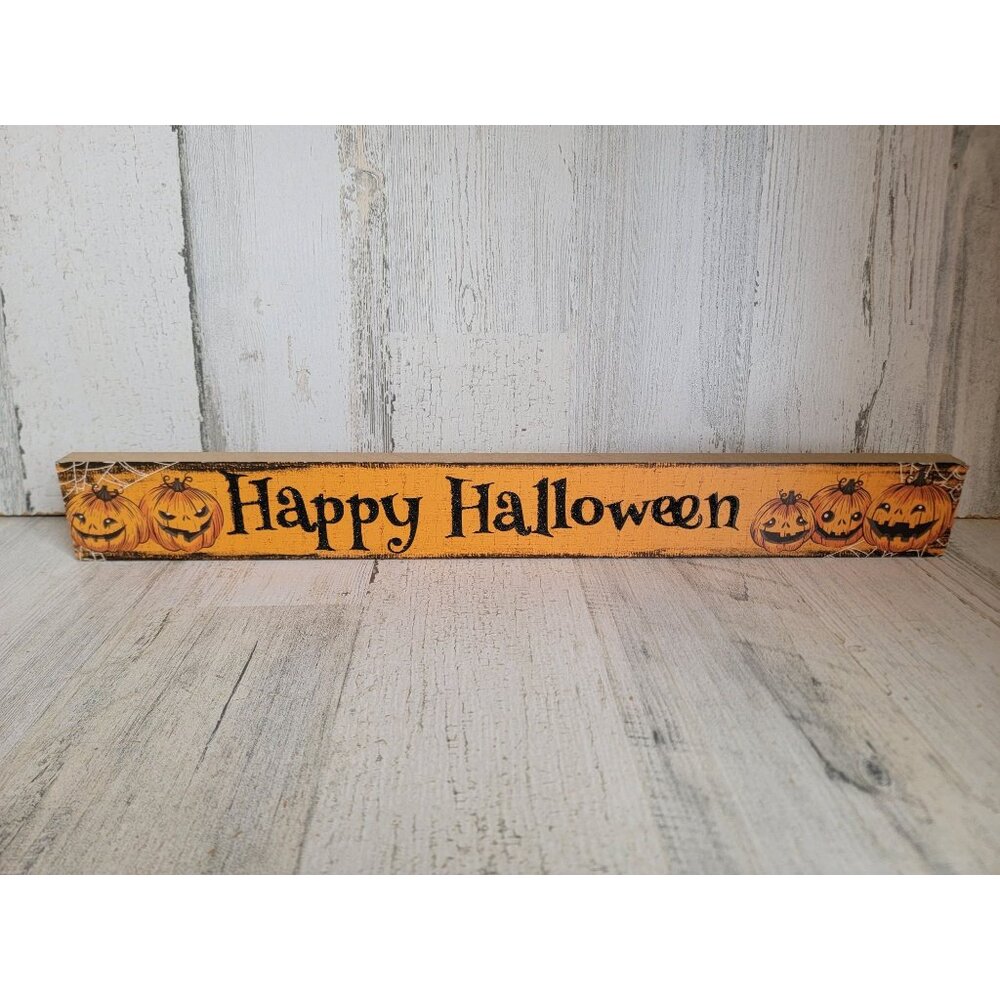 Wooden Happy Halloween glitter pumpkin sign home decor